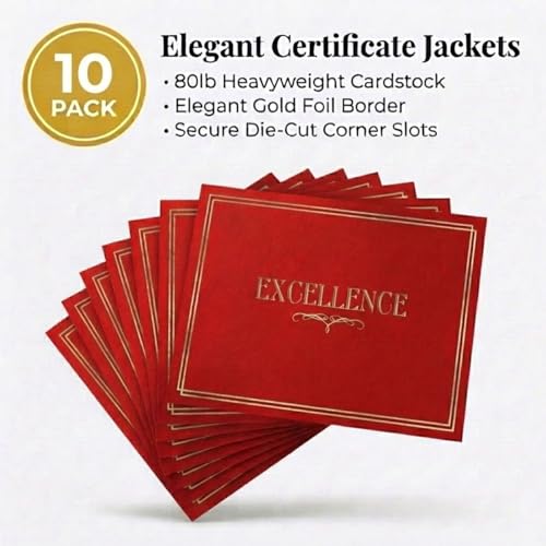 PaperDirect Excellence Certificate Jackets, 9 Inches x 12 Inches Folded, Red with Gold Foil, Certificate Cover for School, Work, Diplomas, Graduation & Awards, Certificate Holder, 50 Count