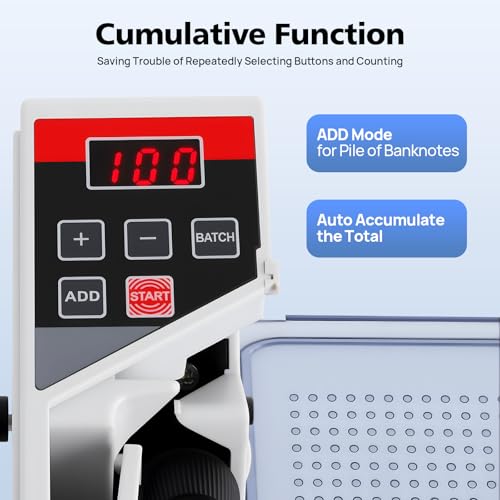 BRICZUNA Portable Money Counter V40 Banknote Counter 600pcs/Min Small Money Counting Machine Mini Bill Cash Counting Machine Portable Currency Counters Bill Counters with Led Display & Batch Function
