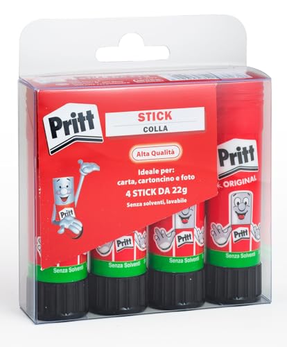 Pritt Glue Stick, Strong Bonding Adhesive for Crafts, School, 4 x 22g, 90% Natural Ingredients, Low Water Content