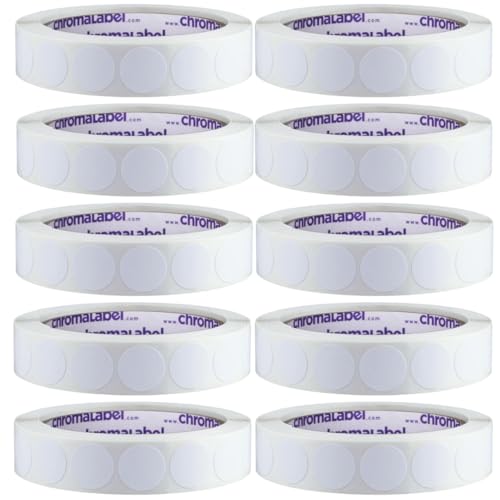 ChromaLabel White Removable Dot Stickers, 3/4 Inch, 1000/Roll Case of 10