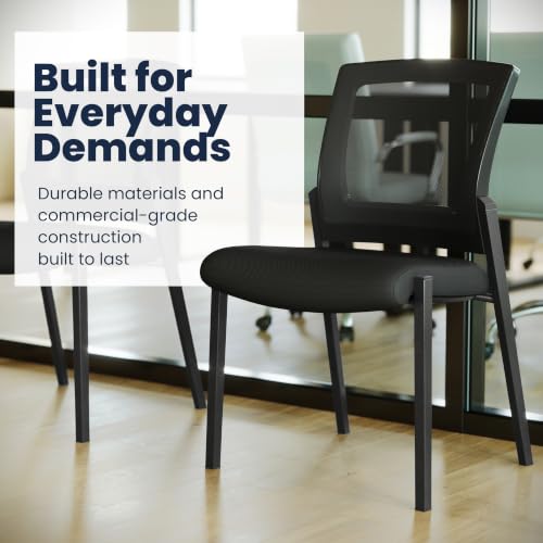 Flash Furniture Hercules Commercial Stackable Side Chair, Armless with Black Mesh Seat and Black Powder Coated Steel Frame for Stackable Office and Reception Seating, Set of 4