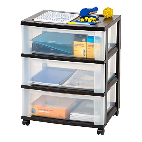 Office Depot® Brand Plastic 3-Drawer Storage Cart, 27" x 21-1/2" x 15", Black