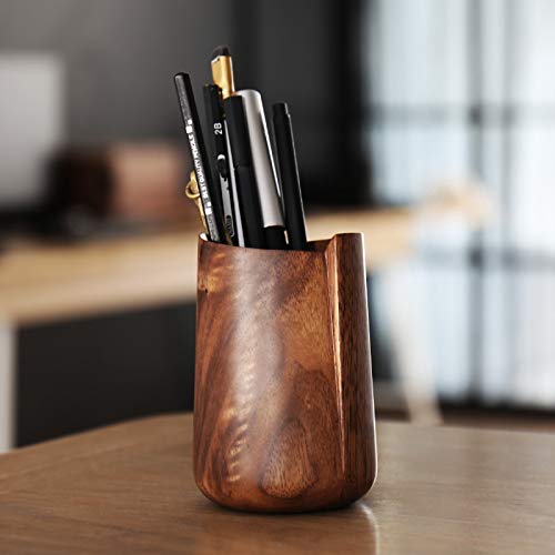 QTBH Pen Holder Black Walnut Log Pen Holder Stand Stylish Pen Holder, Pencil Cup Desktop Stationery Organizer for Desk Pencil Cup Desktop Office Supplies Pencil Holder Pencil Cup