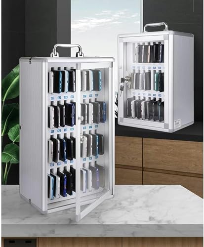 Pocket Chart Cell Phones Storage Cabinet, Alloy Clear Cell Phones Storage Cabinet for Office Classroom The Phone Lock Box Cell Phone Holder (Color : Silver, Size : 12)-1