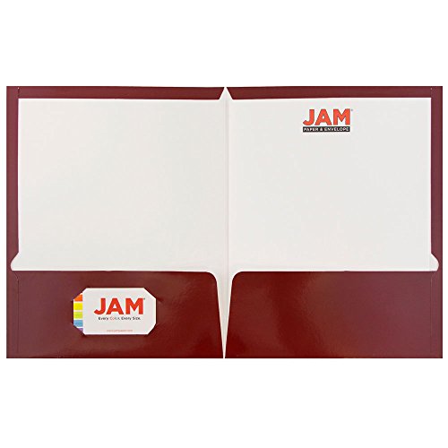JAM PAPER Laminated Two Pocket Glossy School Folders - Letter Size - High Gloss Maroon Red - Bulk 100/Box