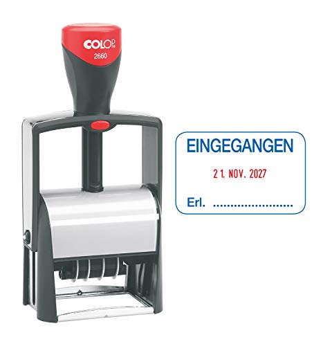 COLOP 135867 2660 Date Stamp with German Text Eingang German Print Blue/Red in Box