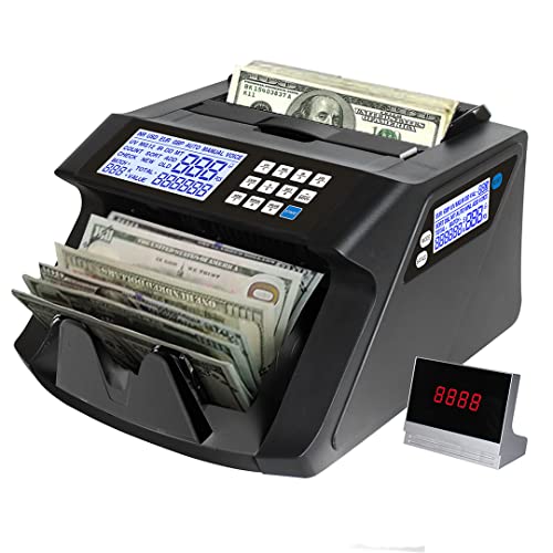 Khippus PRO4700 Money Counter with UV/MG/IR Counterfeit Detection, 3 LCD Displays, Bill Value Counting, Add & Batch Modes for USD & Euro