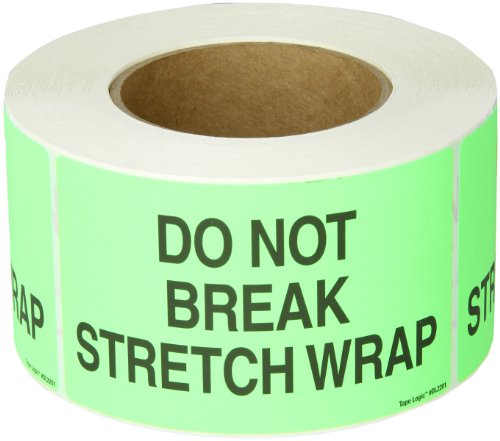 Tape Logic Aviditi Tape Logic 3" x 5","Do Not Break Stretch Wrap" Fluorescent Green Warning Sticker, for Shipping, Handling, Packing, and Moving (1 Roll of 500 Labels)
