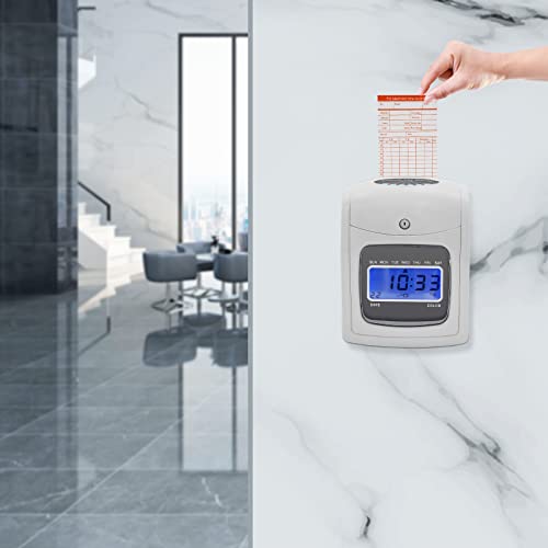 SHATUOA Pyramid Time System Model with 50 Pieces Cards, Employee Attendance Punch Time Clock Payroll Recorder with 2 Keys LCD Display Hanging Holes, Ordinary Mode/Thi-Shift Mode