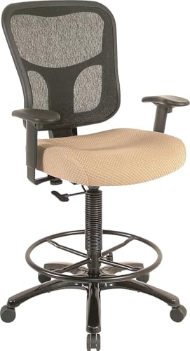 Tempur-Pedic TP8200C Fabric Drafting Stool with Backrest and Footrest with Lumbar Support, with Tempur Material, Cooling Gel Layer, Beige