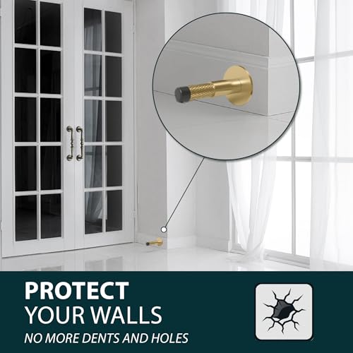 Mega Handles Knurled Baseboard Door Stop Satin Brass (3-Pack) - Wall Mount