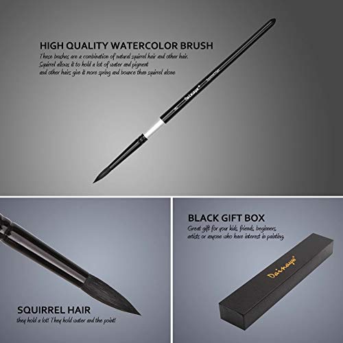 UOHLCX HBJWOV Professional 4Pcs Black Handle Round Brushes Set Squirrel Hair Art Painting Brushes for Artistic Watercolor Gouache Wash Mop