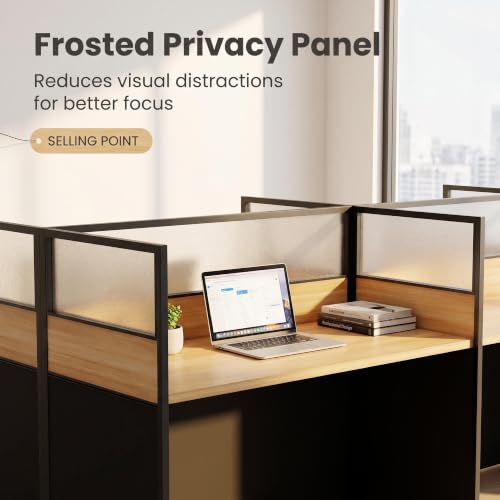 2 Person Office Cubicle Desk with Privacy Panels Cubicle Workstation, Oak
