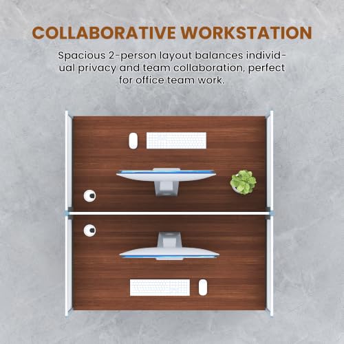 CUFEFi 2-Person Office Cubicle Desk,Office Cubicle Workstation with Privacy Panels & Cable Management,Collaborative Staff Desk with Mute Dividers,Durable Computer Table for Home, Office (Walnut Gray)