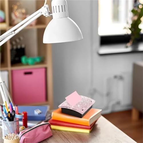 2pcs Rhinestone Self Stick Note Pad Holder 4x4 Desk Memo Dispenser Pink