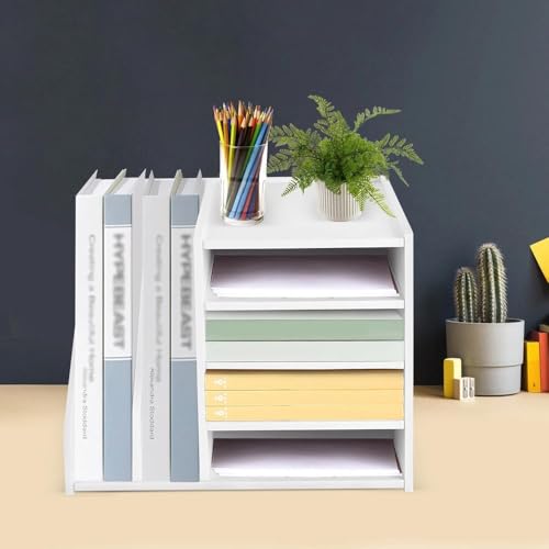 File Organizer File Holder Organizer 4+2 Tier, PVC Document Mail Sorter Holds Files Books Envelopes(White)