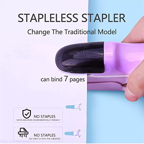 MENGKK Office Tape Dispensers Safe Binding Stapler Stapleless Stapler Stapling Machine Binding Stationery Supplies Bind 7sheets Paper(Purple)