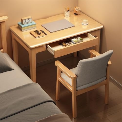Ehzgqneg Solid Wood Table and Chair Set, Computer Table with Chair, Modern Writing Desk with Drawers, Suitable for Office, Bedroom, Study(Natural,60 * 45cm/23.6 * 17.7in)