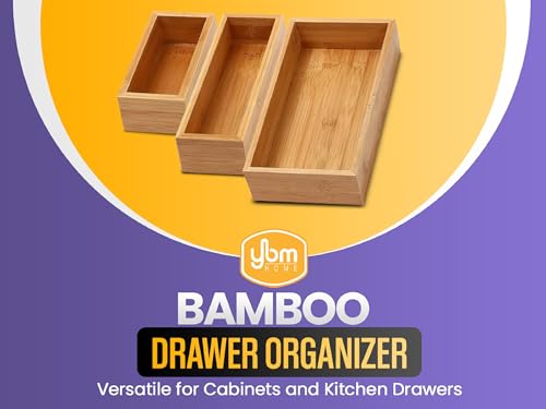 YBM Home Bamboo Drawer Organizer Storage Box for Kitchen Drawer, Junk Drawer, Office, Bedroom, Children Room, Craft, Sewing, and Bathroom, 6 Pack 10x14x2 inch