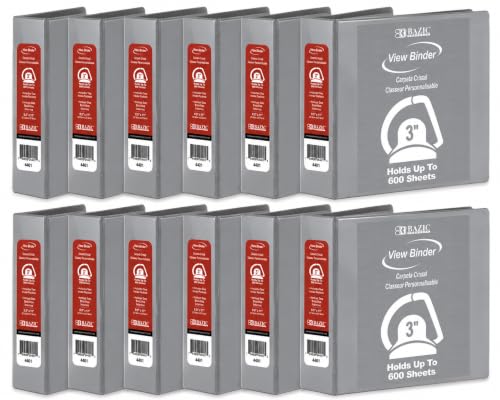 12 Pack, 3" Grey Slant-D Ring View Binder w/ 2-Pockets