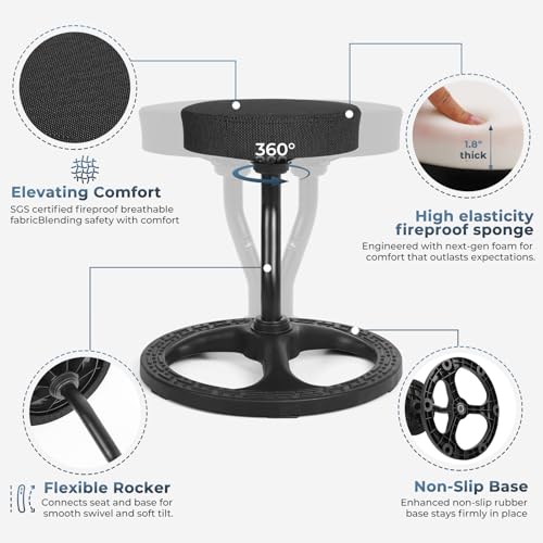 beyond SMART ADHD Chair for Child Adults, Stool Fitness Seat, for Stability, Balance, Yoga, Office, School, Wellness, Active Sitting with Non-Slip Base and Washable Seat Cover