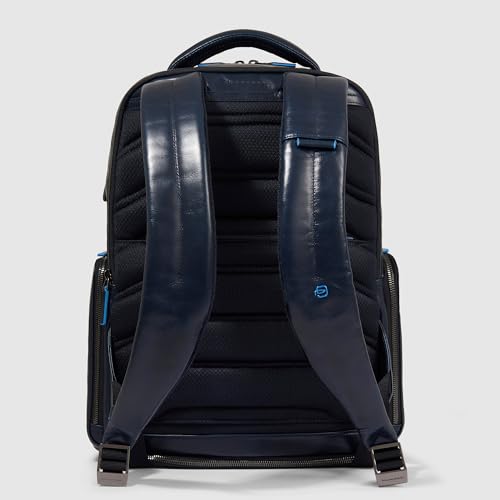 Piquadro - Blue Square Leather Backpack Laptop 15.6" - Unisex - Night Blue