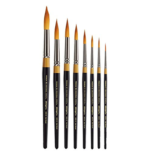 KINGART Original Gold 9020 Ultra Round Series Premium Golden Taklon, Multimedia Artist Brushes, Set of 8 Sizes (Sizes: 2,4,6,8,10,12,14,16)