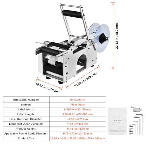 VEVOR Semi-Automatic Round Labeling Machine, 20-50pcs/min, Electric Bottle Label Applicator for Round Bottles, Round Bottle Labeler Suitable for Diameter 0.78-4.72 inches (with Pressing Bar)