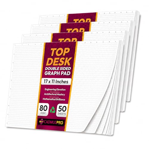 CADMUSPRO 17x11 Ledger Graph Paper Desk Pad, 4 Pack 200 Sheets, 1/4 Grid