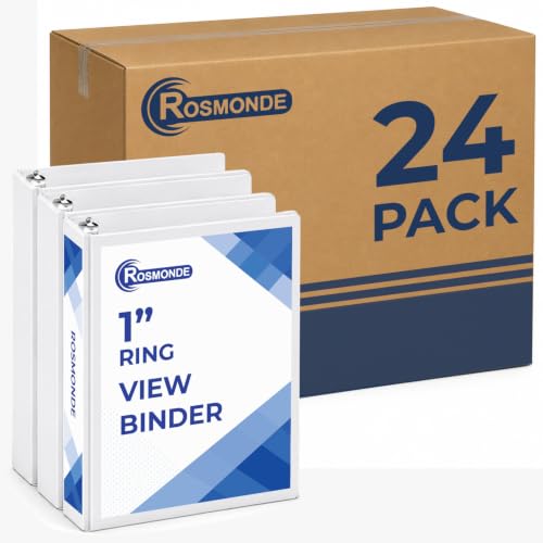 Rosmonde Bulk 3 Ring Binder 1 Inch, 24 Pack, Bulk View Binder, PVC Free