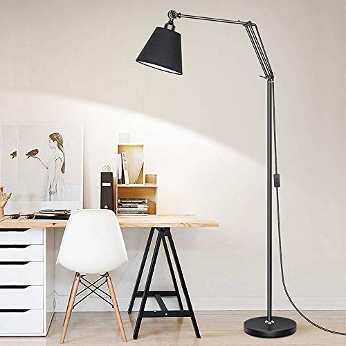 vsGotber Floor Lamp Desk Light Adjustable Head Lamp 360° Swing Arm Large Desk Lamp with Heavy Base for Office, Bedroom Living Room Family Room Study Room Black