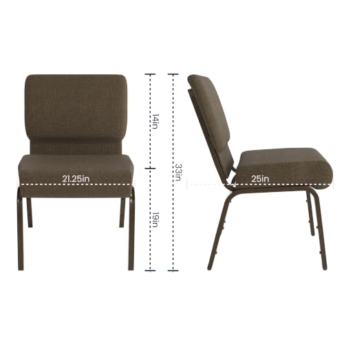 Flash Furniture 4 Pack HERCULES Series 21''W Stacking Church Chair in Brown Fabric - Gold Vein Frame