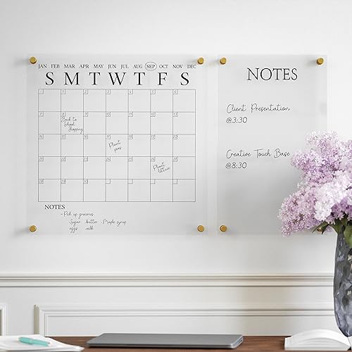 Martha Stewart Grayson Acrylic Calendar and Notes Board Set, Clear/Black