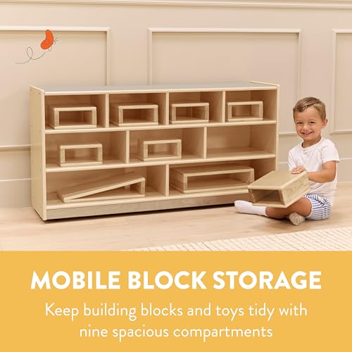 Back2School Express 9-Compartment Mobile Block Storage Cabinet, Natural