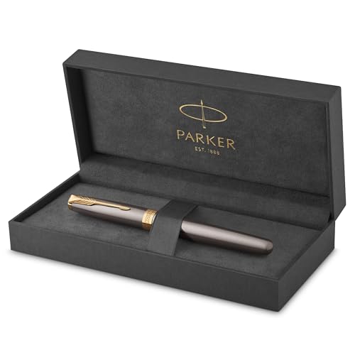 PARKER Sonnet Rollerball Pen | Grey Lacquer with Gold Trims | Fine Stainless Steel Point | Black Ink Refill | Gift Box | Perfect Graduation Gifts