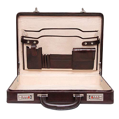 ACEKING Leather Briefcase for Men Full Grain Leather 17'' Laptop Briefcase Executive Business Attache Professional Office Work Bag (Brown)