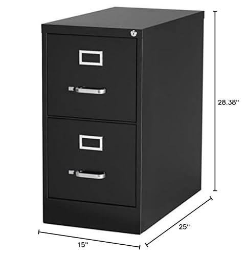 Pemberly Row 2 Drawers 28.38" Vertical Black Metal Filing Cabinet Lockable Pre-Assembled Stationary Letter Size for Home, Office