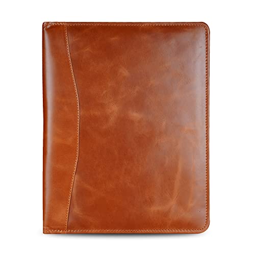 CestAntiQ Leather A4 Portfolio Folder with Clipboard Sleeve - Cognac Brown