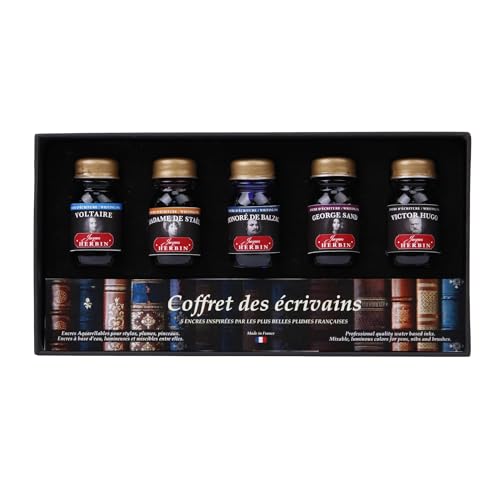 Jacques Herbin 27100T Set of 5 Bottles of Ink 10 ml on The Theme of French Writers for Fountain Pens and Rollerball Pens Made in France