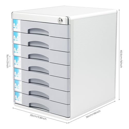 Josbuynls File Cabinet, Desk Organizer with 7 Drawers Metal Desktop Storage Cabinet File Holder with Locks and Keys for Home Office Organization (5 Layers-2 Large&3 Small Floors)