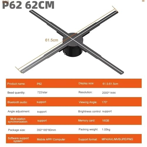 3D Hologram Fan WiFi Holographic Projector Advertising Display Light HD for Stores Bars Party Xmas(P62)