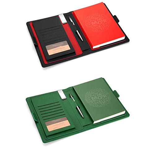 LSSOAZZVVN Composition A5 Notebook Journal PU Hard Surface Acid-Free Paper 9.3''6.8'' Notepad Extra Pocket Can for Cards, Notes Journal (Color : Red) (Red)