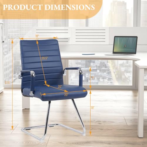 Whiterye Faux Leather Office Desk Chair No Wheels, Mid-Back, Blue