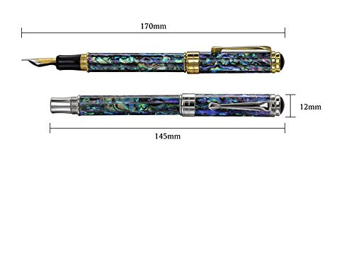 Xezo Maestro Fountain Pen, Fine Nib. Natural Abalone Sea Shell with Pure Platinum Plating. Handcrafted, Limited Edition, Serialized