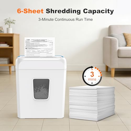 Bonsaii 6-Sheet Cross Cut Paper Shredder for Home, 3.4 Gal Bin