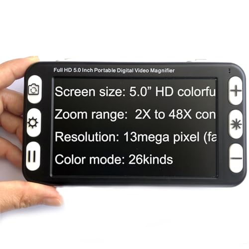Digital Video Magnifier 5.0 Inch Portable Reading Aid with Foldable for Low Vision,Macular Degeneration,Visually Impaired,2x-48x Zoom,26 Color Modes,White