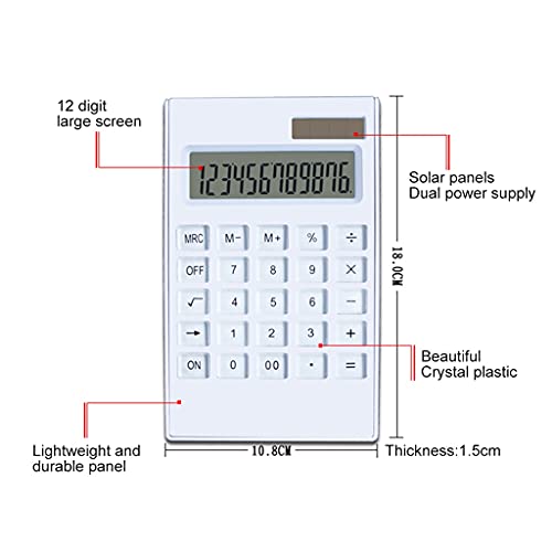 12 Digits Large Display Desktop Calculator Thin Solar & Battery Power Crystal Buttons Basic Counter for Home Office
