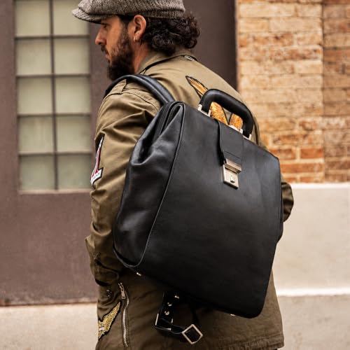 Time Resistance Leather Backpack for Men and Women - Business Rucksack Laptop Bag (Black)