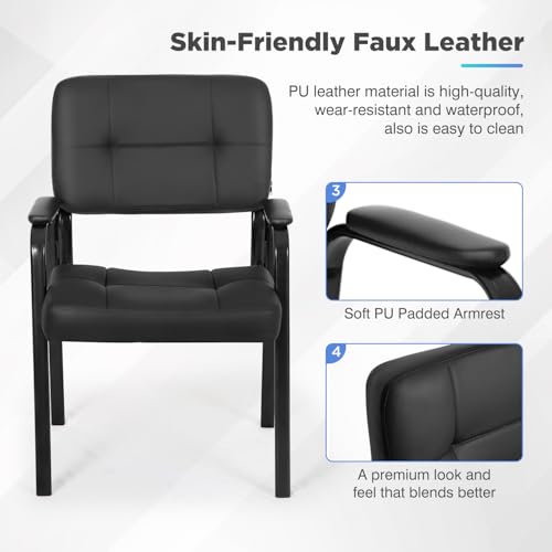 BestOffice Office Guest Chairs Set of 2 Reception Chairs Conference Chairs with Arms Lumbar Support Stack Cushion Seat Meeting Chair PU Leather Office Chair Without Wheels (Black)