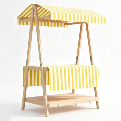 CHBMZ Outdoor Event Display Stand, Foldable Two Tier Wooden Booth with Canopy, Suitcase Style Pop Up Vendor Stand for Festivals, Holiday Markets, Craft Shows & Seasonal Events(Yellow,106cm/41.7in)
